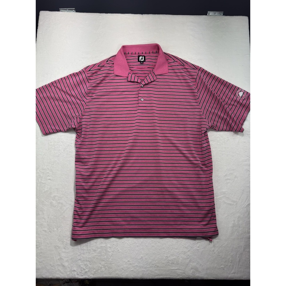 FootJoy‎ Polo Shirt Mens XL Pink Striped Golf Country Club Logo Performance